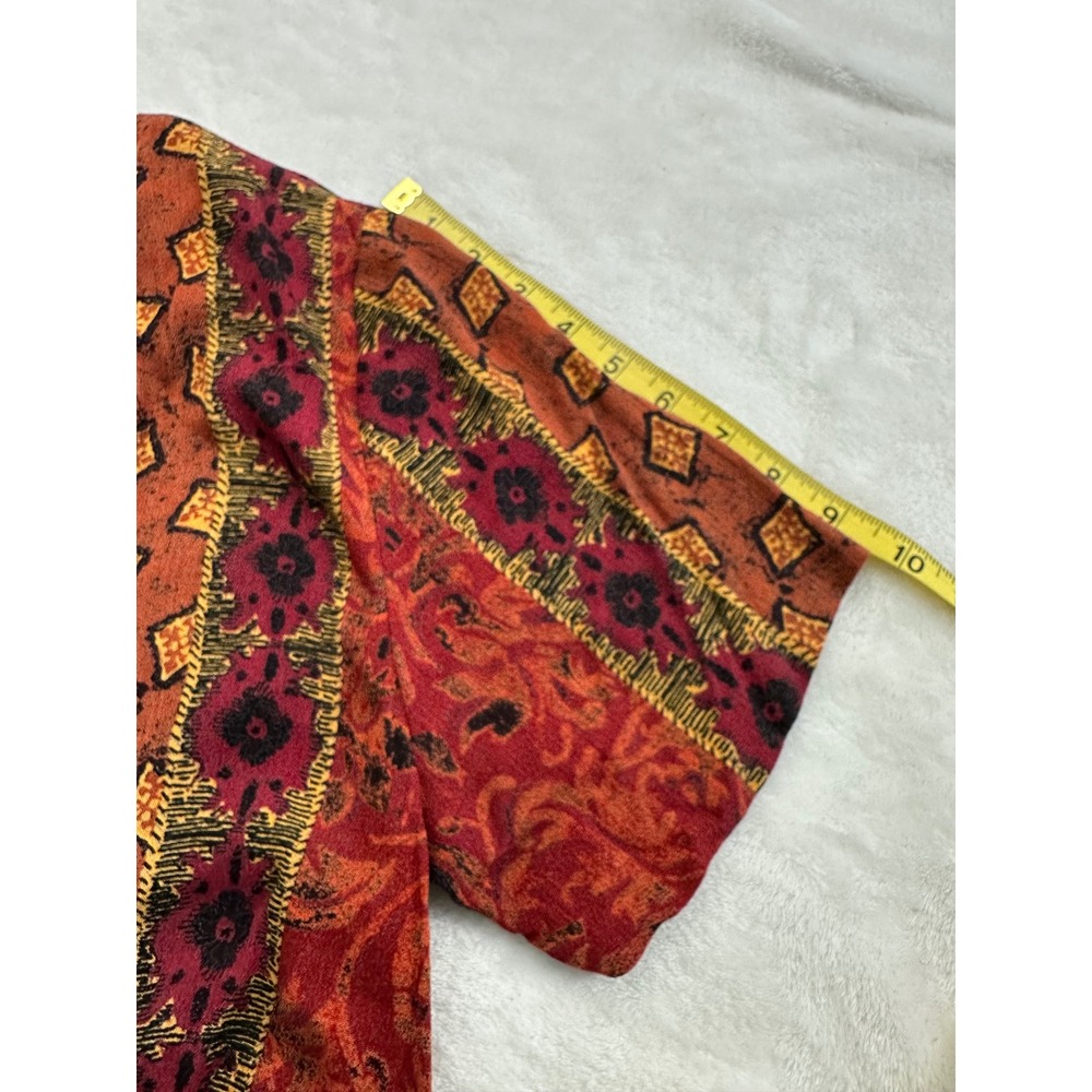 Rabbit Rabbit Rabbit Designs Vintage Boho Rayon Print Blouse Red Orange 12P - Picture 7 of 9